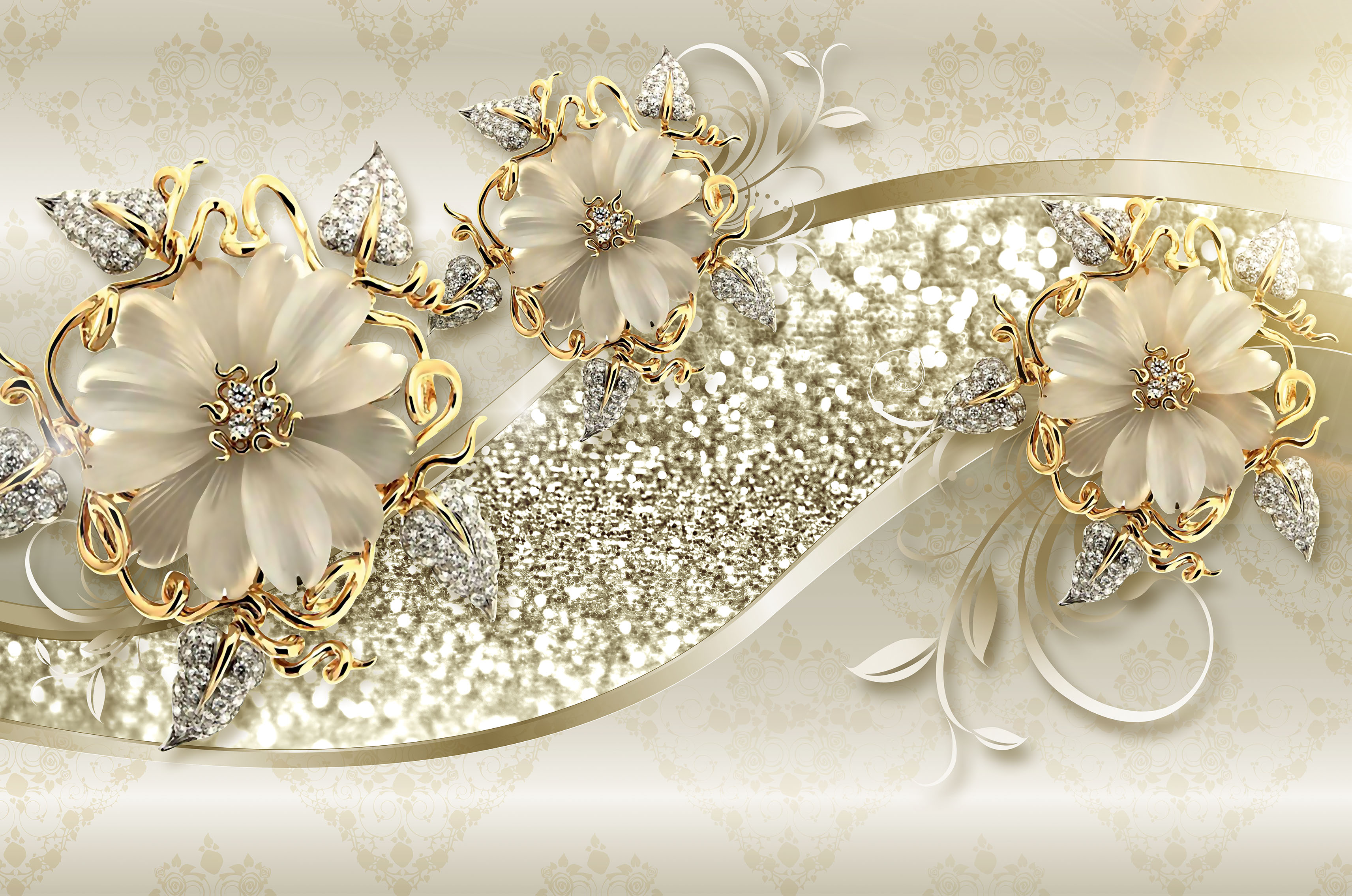 Фотообои 3d Бриллиантовые цветы